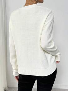 Chiquease Women's Casual Crew Neck Heart Print Pullover Sweater, Valentine's Day Knit Pullover Fall Winter Sweater