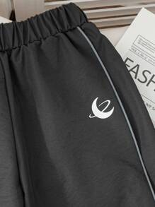 SHEIN Young Boy Retro Fashion Loose Straight Leg Drawstring Casual Versatile Hiphop Street Wide Leg Pants, Summer - Dark Grey - View 6