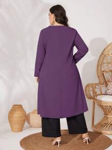 Mulvari 2pcs/Set Plus Size Casual Long Sleeve Top And Pants, Simple And Fashionable For Everyday Wear Fall - Purple - View 2