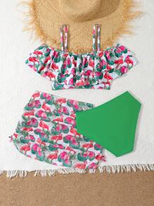 Tween Girl Tropical Printed Swimwear Set - Multicolor - View 3