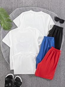 6pcs/Set Tween Boy Casual Street Fashion Graffiti Graphic Round Neck Short Sleeve T-Shirt & Shorts Set, Soft Fabric, High Cost-Performance, Suitable For Commuting, School, Daily Casual, Sports, Spring/Summer