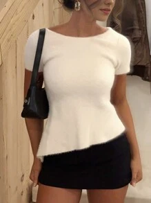 SHEIN Privé Asymmetrical Hem Backless Strap Sexy & Cozy Women Sweater Knit Pullover Fall Winter Sweater - White - View 1