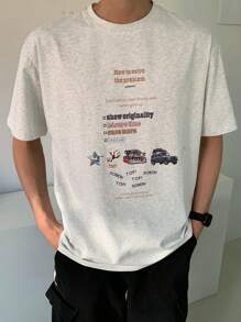 DAZY Grey Men's T-Shirt With Letter Print, Spring/Summer - Grey - View 1