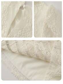 Franclia Women's French Style Lace Puff Sleeve Blouse With Stand Collar - Apricot - View 4