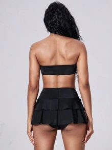 ROMWE Goth Ensemble de bikini bandeau à rivets gothique punk pour femmes, idéal pour les vacances à la plage en été