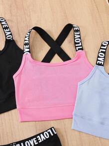 SHEIN 3pcs/Set Tween Girls Casual Sporty Solid Color Letter Print Cami Top And Shorts Set