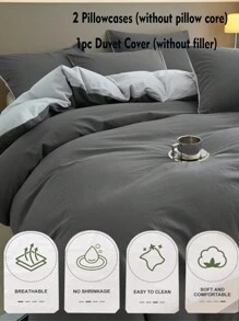 3pcs Bedding Set - 1 Duvet Cover, 2 Pillow Shams, Dark Gray & Light Gray Ultrasoft Reversible, Machine Washable - Dark Grey - View 5