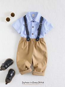 Cozy Pixies 2pcs Infant/Baby Boy Set - Sailboat Print Colorful Striped Collared Long Sleeve Cardigan And Overalls - Multicolor - View 4