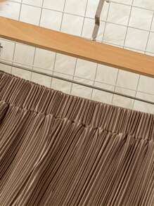 SHEIN PETITE Women's Casual Khaki Pleated Elastic Waist Wide Leg Pants, Spring/Summer Fall Cloth For Women - Khaki - View 5