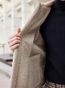 Manfinity VCAY Men's Thermal Lined Thicken Open Front Jacket, Suitable For Autumn/Winter - Khaki - View 4