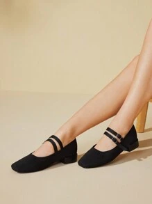 CUCCOO BASICS 时尚黑色金属玛丽珍粗跟平底春季鞋 - 黑色 - 查看 8