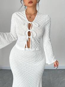 SHEIN Unity Bộ 2 áo thun tay dài màu trơn họa tiết cỡ lớn cho nữ, phù hợp cho mùa xuân và mùa thu - trắng - Xem 2