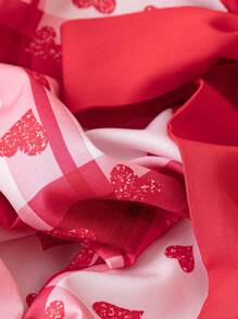 SHEIN LUNE Valentine's Day Heart-Shaped Red Ribbon Bow Decor Shirt