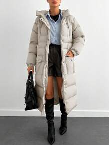 EURMUSE Long Padded Coat Keeping Warm With Big Two Pockets - Beige - View 1