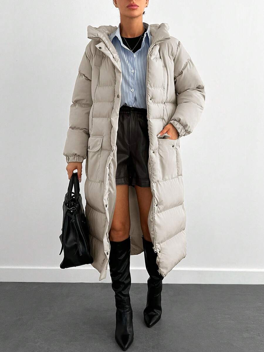 EURMUSE Long Padded Coat Keeping Warm With Big Two Pockets - Beige - View 1