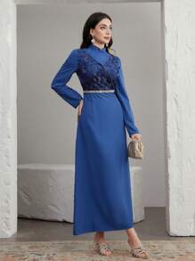 Graceveil Vestido de manga larga estilo árabe elegante para mujer con decoraciones de apliques, modesto