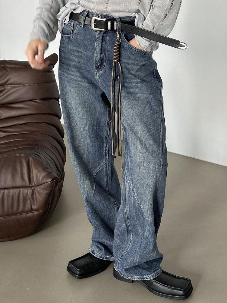 Men's Plain Blue Denim Jeans, Casual & Fashionable For Everyday Wear, Autumn