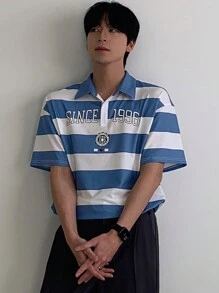 DAZY 男士夏季字母印花條紋多色波羅衫圖案T恤 - 彩色 - 查看 6