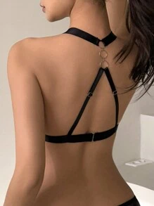 DAZY Sujetador lencero sin espalda y con cordones para mujer - Negro - Ver 2