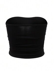 Tween Girls Traceable Cotton Bowknot Gathered Slim Anti-Slip Top - Black - View 2