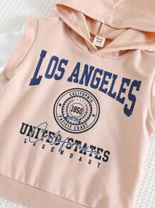 Cozy Pixies 2 pièces Ensemble pour bébé garçon avec sweat-shirt à capuche en tricot doux à imprimé lettres et couleur contrastée, et short à taille élastique - Kaki - Voir 6