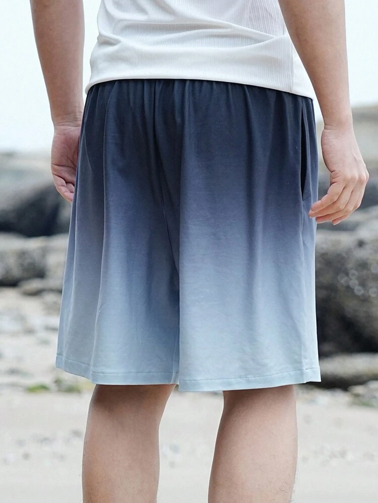 Men's Ombre Color Drawstring Waist Casual Shorts, Summer
