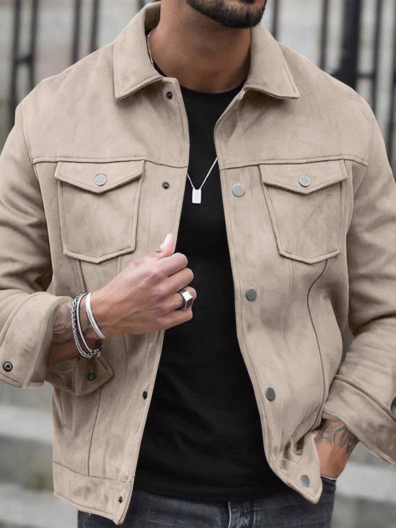 Manfinity Dauomo Autumn/Winter Vintage American Casual Business Stretch Luxurious Suede Casual Work Style Men's Jacket & Coat