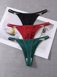 3条装女士纯色金属装饰简约丁字裤