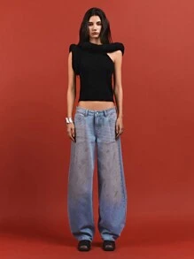 LYSMO 女士新款浅蓝色做旧洗水牛仔裤