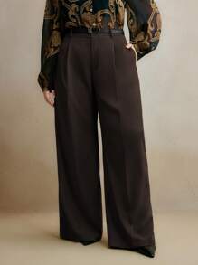 Anewsta Pantalones rectos de mujer de uso casual y para ir al trabajo, pantalones anchos modestos para vacaciones y Año Nuevo, pantalones de vestir marrones de cintura alta para mujeres