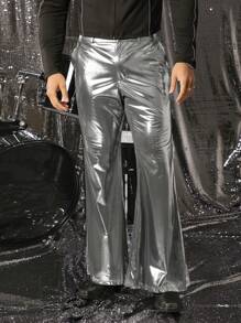 FeverCity 男士冰丝银色金属长喇叭西装裤 - 銀色 - 查看 2