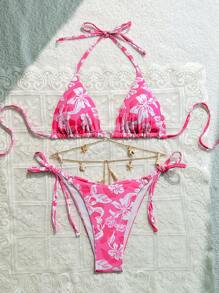 Soleia Ensembles de bikini avec chaîne en métal à motif floral et décor de coquillage en forme de V, pour la Saint-Valentin, maillots de bain pour femmes, tenues de vacances, tenues de plage, tenues de Mardi Gras pour les vacances d'été à la plage - Multicolore - Voir 5