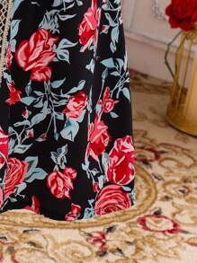 Young Girl Solid Color V-Neck Long Sleeve Simple Casual Dress - Yellow - View 6