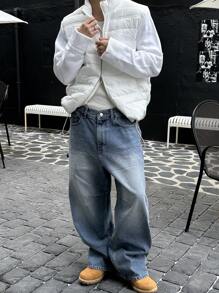 DAZY Men's Solid Blue Front Button Pocket Simple Casual Jeans, Autumn - Blue - View 4