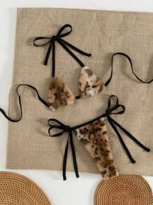 Swim Vcay 2 Pieces Leopard Plush Sexy Women Bikini Set Beach Outfit, For Summer Vacation