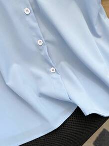 SHEIN LUNE Standard Size Women's Rhinestone Decor Shirt Collar Raglan Sleeve With Pocket Casual Short Sleeve Blouse