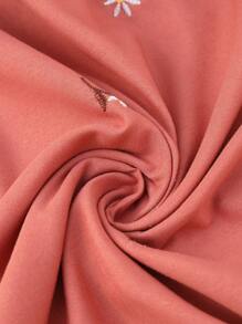 EMERY ROSE Women's Daisy Embroidery Lantern Sleeve Loose Casual Mid-Length Dress - Red - View 6