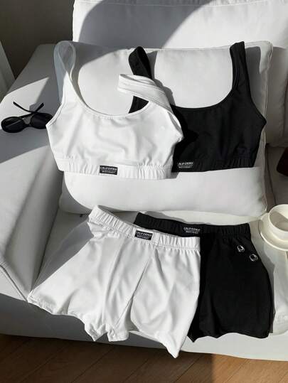 Comfortcana Women Summer Casual Solid Color Detail Vest And Shorts Sportswear 2pcs Set