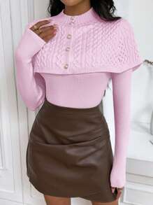 SHEIN Privé 女士休闲简约长袖毛衣，适合日常穿着 - 淺粉色 - 查看 3