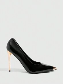 CUCCOO SZL Women's Black Metal Pointed Toe Classic Comfortable Versatile Stiletto High Heel Pumps, Suitable For Commute, Date, Party, Holiday, Wedding Spring Shoes Spring Break Easter Prom Heels For Christmas Spring Shoes - Black - View 3