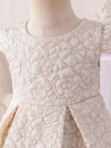 Glamorique Kids Elegantes Jacquard-Trägerkleid für Baby Mädchen, geeignet für Partys, Treffen, Sommer - Aprikosenfarben - Übersicht 6