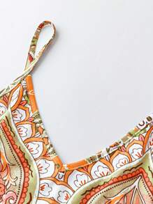 Breezaya 全身印花吊带连衣裙，适合夏季超长度假海滩装女士 - 橘色 - 查看 4