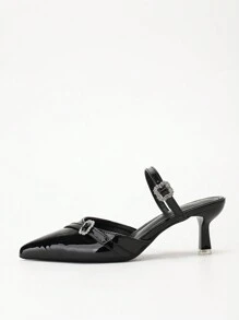 CUCCOO BIZCHIC 女士尖头高跟凉鞋，优雅纯色黑色后带镂空高跟鞋情人节 - 黑色 - 查看 5