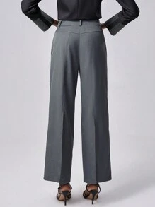 SHEIN Unity 女士休闲办公室阔腿纯色裤 - 深灰色 - 查看 3