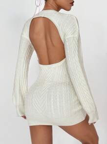Flirla Vestido de punto con diseño de corazón hueco, versátil, para el Día de San Valentín - Blanco - Ver 2