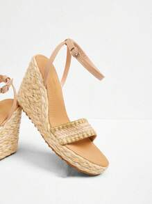 Styleloop Women's Rope Woven Platform Wedge Sandals, Suitable For Party, Wedding, Casual Wear, Vacation - Apricot - View 4