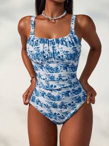 Swim Mod 1pc Women's Vacation Summer Beach Allover Print One-Piece Swimsuit
