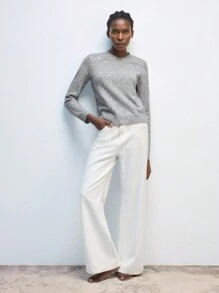 Maija Women's Retro Elegant Casual Knitted Sweater With Rhinestone Decor, Suitable For Urban, Party, Home, Daily Wear In Autumn/Winter, Available In Khaki, Apricot, Oatmeal Colors, Thick For Winter - Grey - View 1