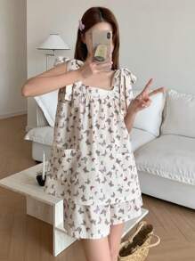 DAZY Słodki wzór motyla, bezrękawnik i spodenki, komplet, piżama damska