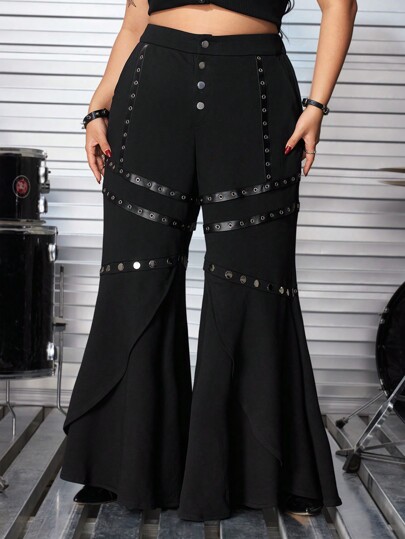 Grunge Punk Dark Punk Street Frayed Edge Wide Leg Flared Loose Fit Jeans, Plus Size